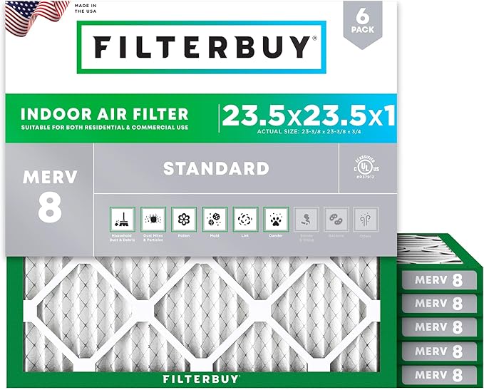 Filterbuy 23.5x23.5x1 Air Filter MERV 8 Essential Dust & Allergy Defense