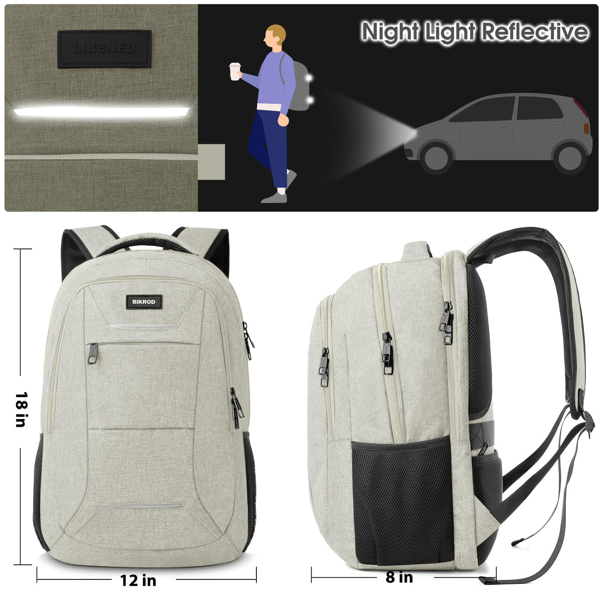 BIKROD Backpack for Men Women, School Backpacks for Teen Boys, Business Anti Theft Sturdy Travel Laptop Backpack, Water Resistant 15.6 Inch Computer Bag Gift, Beige