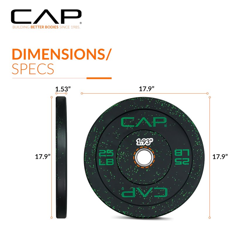 CAP Economy 25 lb Pair Olympic Bumper Plate, Medium Bounce Rubber Weight Plate with Steel Hub, Color Fleck Design, 2-Inch Olympic Barbell Compatible for Strength Training, Weightlifting & Home Gym Workouts.