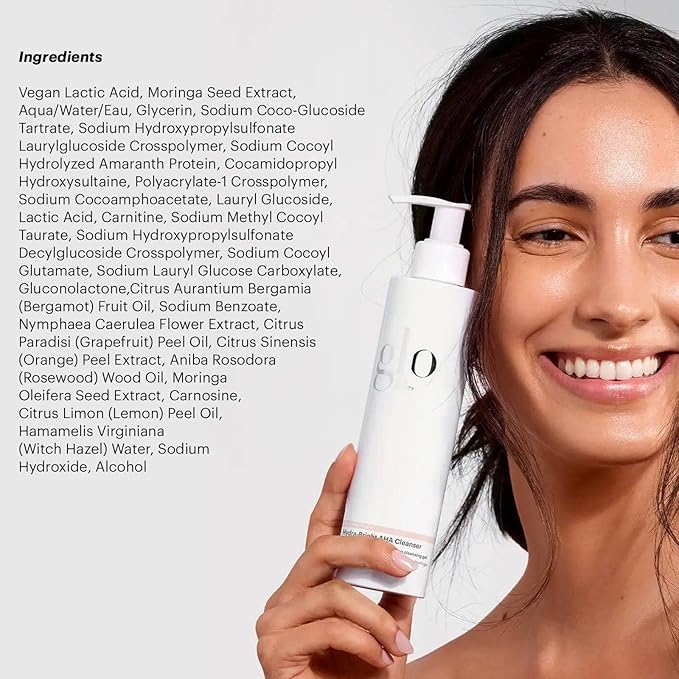 Glo Skin Beauty Hydra-Bright AHA Cleanser | Foaming Gel Cleanser Removes Makeup, Gently Exfoliates, Hydrates and Brightens Skin (6.7 Fl Oz)