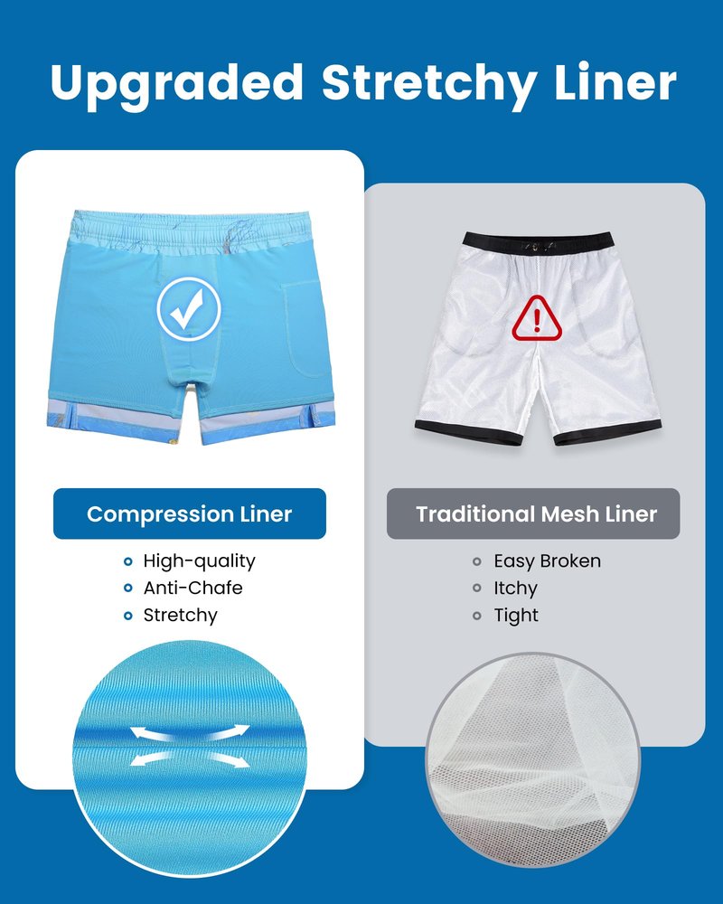 maamgic Mens Swim Trunks with Compression Liner 5 Inch, Quick Dry Bathing Suit with Zipper Pockets, Stretch No-Chafing Swim Shorts, Medusa Small