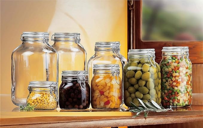 Bormioli Rocco Fido Canning Jar with Airtight Rubber Gasket, 101.5 oz - Glass Storage Jar for Fermentation, Dry Food, Sauces, Pickling - Italian-Made Kitchen Canister with Lid Options
