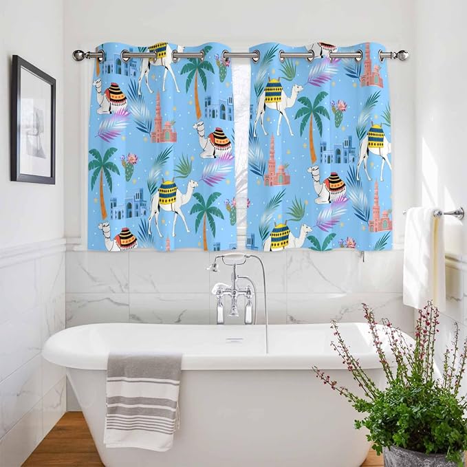 2 Panel Kitchen Cafe Curtains, Desert Landscape Sunlight Filtering Nature Air