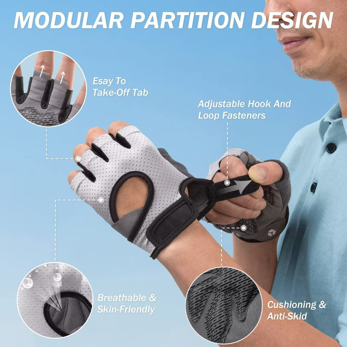 LIFECT Freedom Workout Gloves, Knuckle Weight Lifting Shorty Fingerless Gloves with Curved Open Back, for Powerlifting, Gym, Women and Men(Grey, Medium)