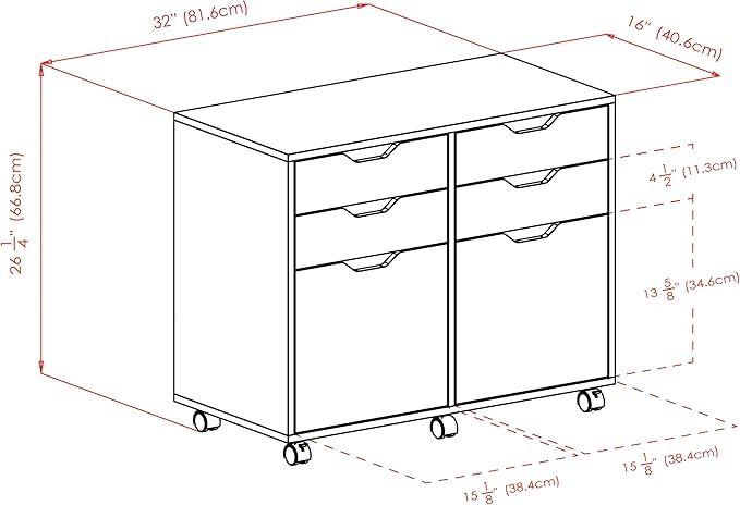 Winsome Halifax Storage Mobile Cabinets, 2 Doors, 4 Drawers, for Home Office, White