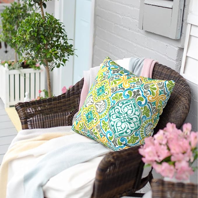 Outdoor Throw Pillow Covers 18”x18”, Decorative Pillow Covers for Patio Furniture, Modern Cushion Cases for Garden Couch Home Sofa Bed Office Chair, Pack of 2,Damask Green