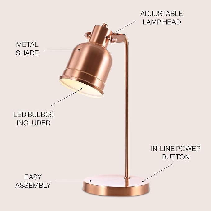 JONATHAN Y 18" Copper Metal LED Task Lamp, Modern Industrial Adjustable Desk Lamp with Swinging Shade for Home Office or Bedroom, UL Listed, LED Bulb Included JYL6112A