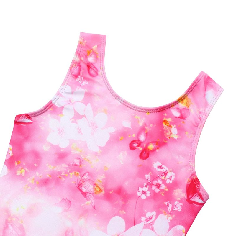 MODAFANS Gymnastics Leatards for Girls with Shorts Ballet Dance Set Activewear with Hair Scrunchie Butterfly Pink,6-7Years