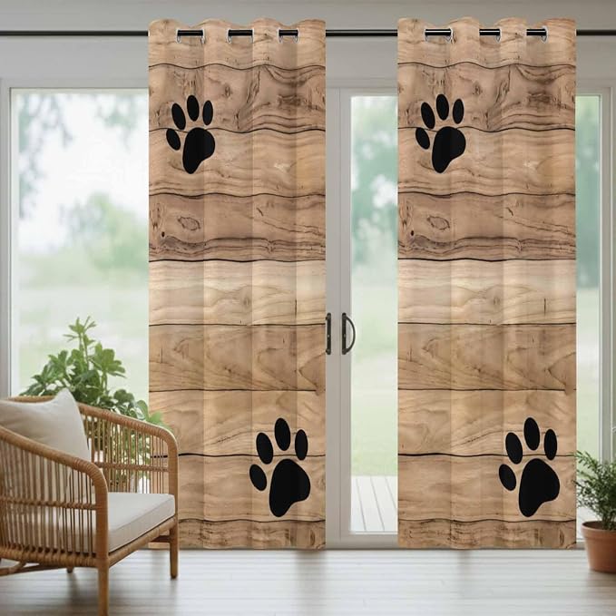 Wood Grain Outdoor Curtains for Patio Claws Animals Wooden Brown Waterproof