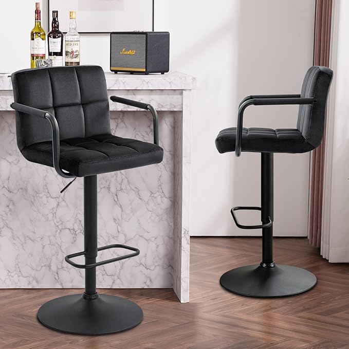 Furnimart Adjustable Bar Stool Swivel Barstools Set of 4 Counter Stools with Armrest and Footrest Upholstered Bar Chairs for Kitchen and Dining Room