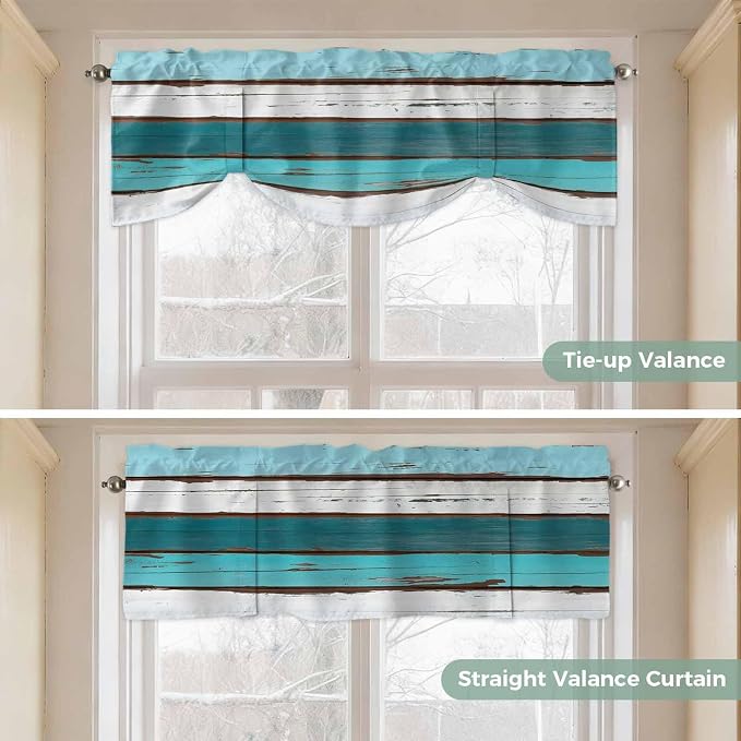 Turquoise Teal Tie Up Valance Curtains