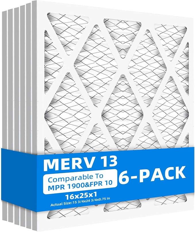 16x25x1 Furnace Air Filters, MPR 1900 & FPR 10, MERV 13 Pleated Air Filter