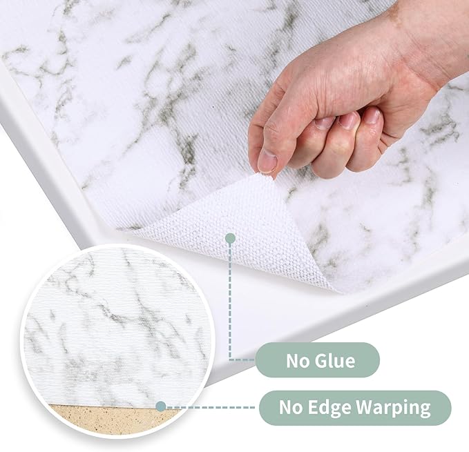 Drawer and Shelf Liner for Kitchen Cabinet Non Slip Waterproof Shelf Paper Non Adhesive Refrigerator Liners White Marble Easy Liners for Bathroom Cupboard (White Marble, 12 in X 10 Ft)