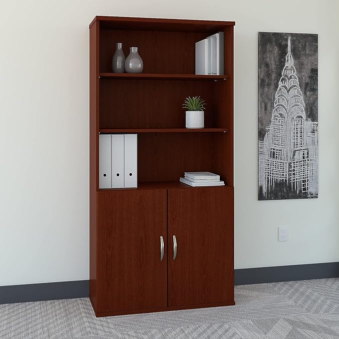 Bush Business Furniture Series C 36W 5 Shelf Bookcase with Doors in Mahogany