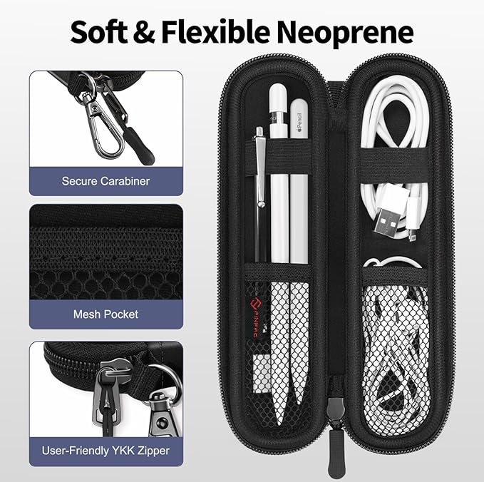Fintie Pen Holder Case for Apple Pencil Pro, Apple Pencil (USB-C / 1st / 2nd Generation), Soft Neoprene Zipper Carrying Bag Sleeve Pouch for Samsung Stylus, Surface Pen