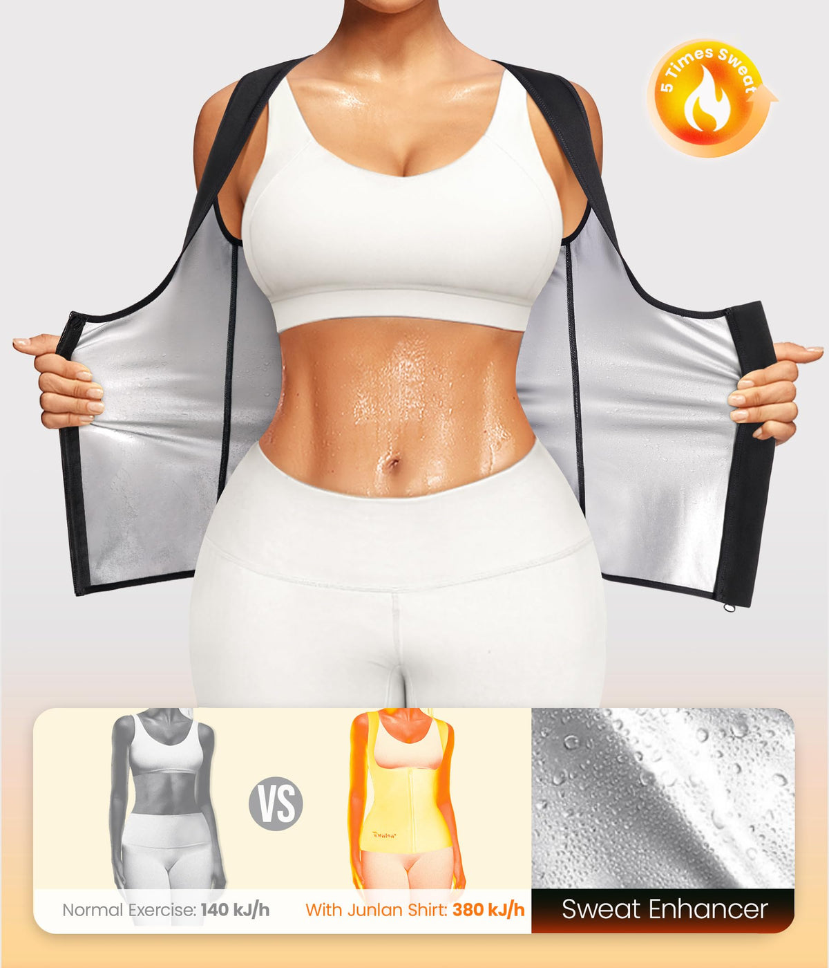 Junlan Sauna Suit for Women Waist Trainer Vest Sweat Tank Top Shaper for Women with Zipper (Black, X-Large)