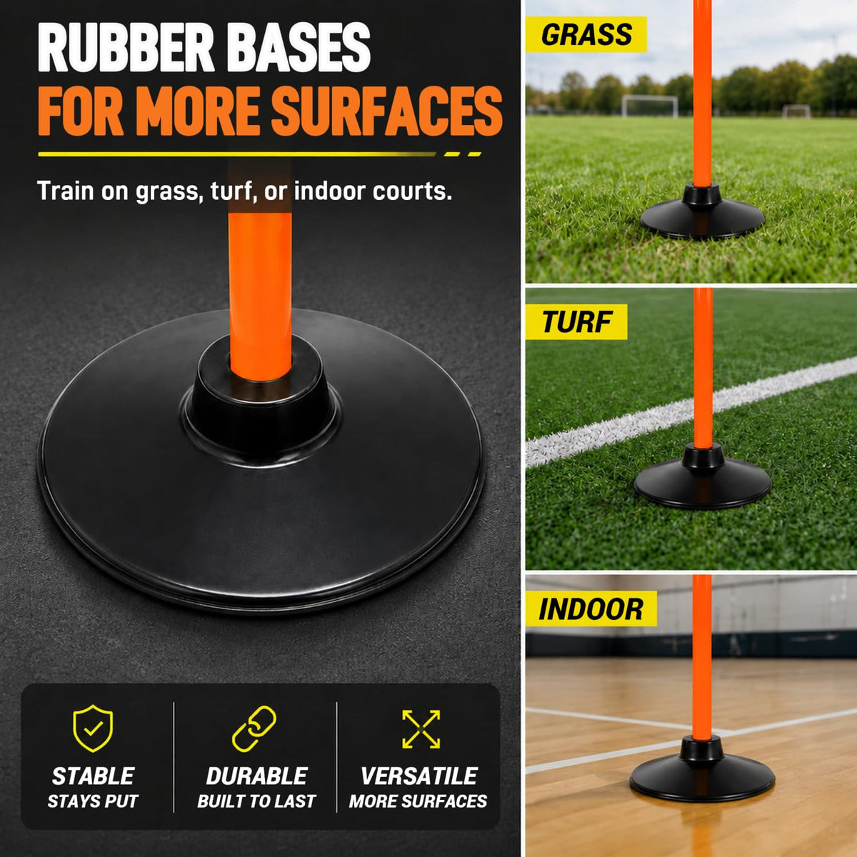 6 Pcs 5FT Adjustable Agility Training Poles, Rubber Bases and Bag
