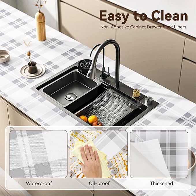 Drawer Shelf Liner for Kitchen Cabinets, Non Adhesive Slip Resistant Shelf Paper Easy to Clean, Strong Grip Thickened Waterproof Washable Mats for Pantry Shelves Cupboard Dresser(Grey, 24 in x 40 FT)