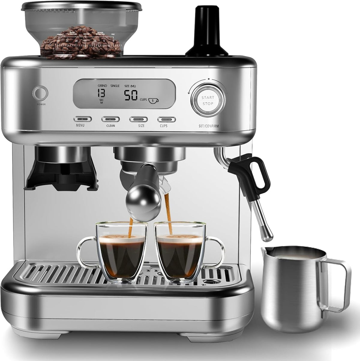 Garvee Espresso Machine With Grinder, 20 Bar Professional Coffee Maker With Milk Frother Steam Wand for Cappuccino, Latte, Macchiato, 95 oz Removable Water Tank, Smart PID Temperature Control