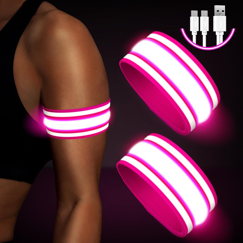 Light Up LED Armband for Running Walking at Night,Reflective Arm Bands for Runners,Rechargeable Jogging Lights,High Visibility Night Running Safety Gear Adjustable Running Women Men Kids (Pink)