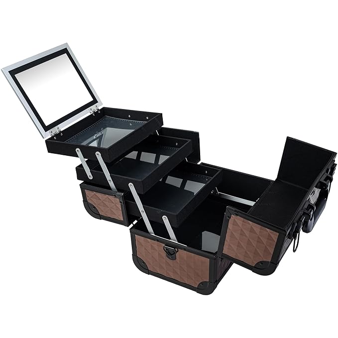 SHANY Premier Fantasy Professional Makeup Train Case Cosmetic Box Portable Makeup Case Organizer Jewelry storage with Locks, 3 Trays,Makeup Brush Holder and Cosmetics Mirror - Copper