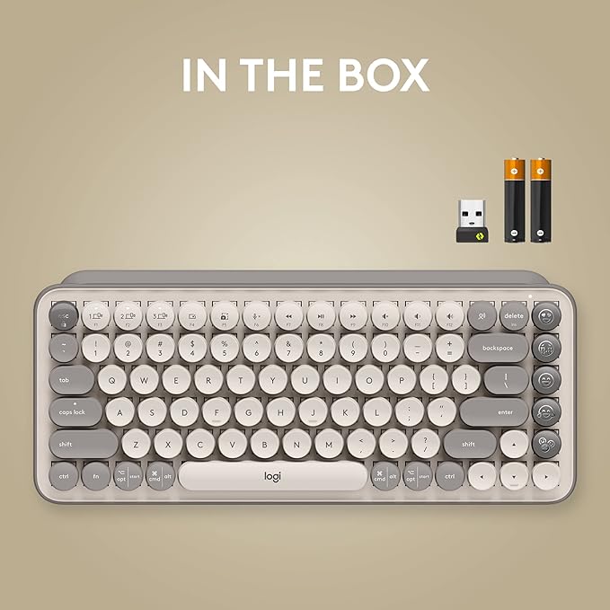 Logitech POP Keys Mechanical Wireless Keyboard with Customizable Emoji Keys, Durable Compact Design, Bluetooth or USB Connectivity, Multi-Device, OS Compatible - Mist