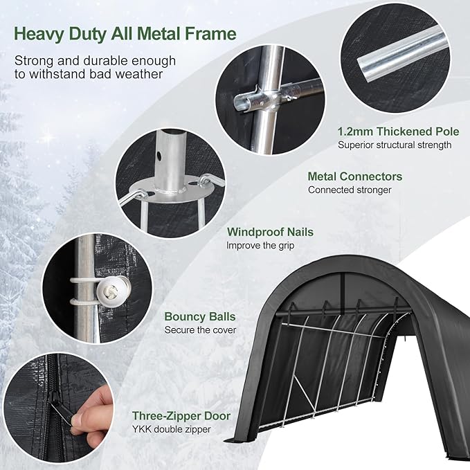Carport 12x20 ft Heavy Duty, All-Season Waterproof UV Protected Outdoor Car Ports w/Reinforced Metal Frame Roll-up Ventilated Doors,Portable Garage Car Shelter for Boat Truck Motorcycle Yacht