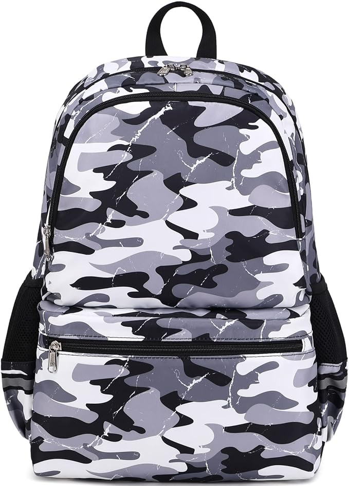 DSIUE Backpacks for Boys School Bags for Kids Elementary Bookbag and Lunch Box Set Camo Grey