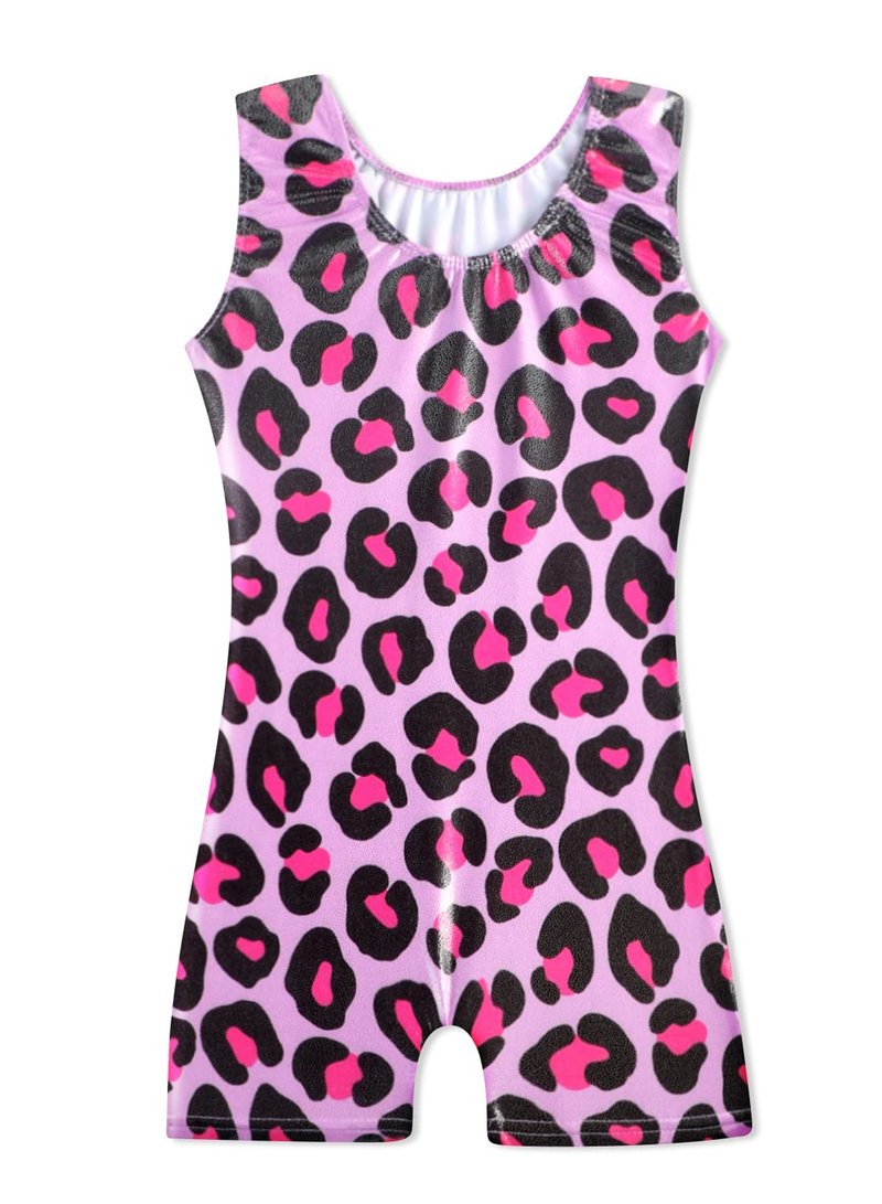 HOZIY Kids,Little Kid, Leotards Gymnastics with Shorts 5t Size 5-6x Biketard Hot Pink Leopard Tumbling Outfits Leo Gym Gymnastic Bike Shorts Dance Clothes Apparel Clothing Sparkle