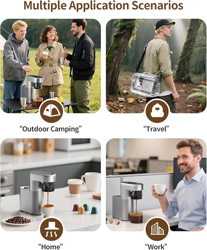C1 Pro Compact Mini Espresso Machine with NS Capsule & Ground Coffee, Rechargeable Portable Espresso Maker, Electric Small Espresso Machine for Travel RV Car Camping Hiking Office Home with Rich Crema