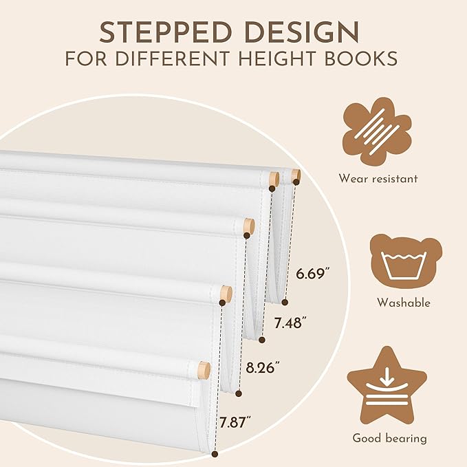 Toddler Bookshelf,4-Tier Book Rack Organizer with Fabric Storage Pockets, Wooden Bookshelves with Open Forward Display, Montessori Book Shelf for Nursery/Playroom, Natural/White