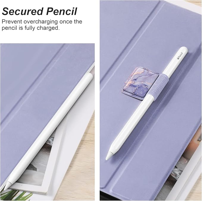 Fintie 4 Pack Pen Loop Holder for Apple Pencil Pro, Apple Pencil (USB-C / 1st / 2nd Generation) and Stylus Pens, Elastic Adhesive Leather Sleeve Attached to Cases, Lilac Marble