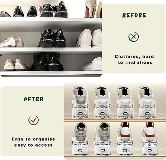 FENRUNXU Shoe Slots Organizer for Closet,12PACK Shoe Stacker Shoe Rack Organizer for Closet Space Saver Storage Shoe Holder Organization(Transparent)