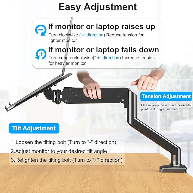 MOUNTUP Laptop Stand for Desk, Adjustable Aluminum Laptops Arm Mount for 14-17 Inch Notebook & 32" Monitor, Laptops Arm for Desk Support for 2.2-19.8lbs, 2-in-1 Laptop Desk Mount with Clamp/Grommet