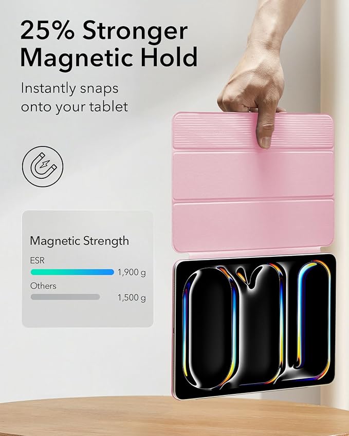 ESR for iPad Pro 13 Inch Case (M5/M4) 2025/2024, Powerful Magnetic Attachment, Slim Trifold Stand Case, Supports Pencil Pro & Pencil(USB-C), Auto Wake/Sleep, Rebound Series, Pink