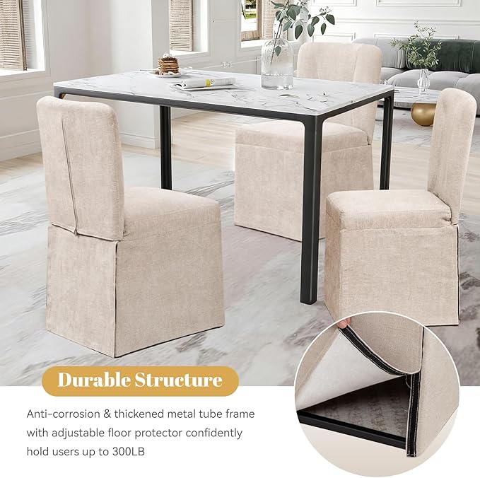 Upholstered Dining Chairs Set of 4, Kitchen Table Chairs, Modern Dining Room Chairs with Metal Frame & Linen Fabric, Beige