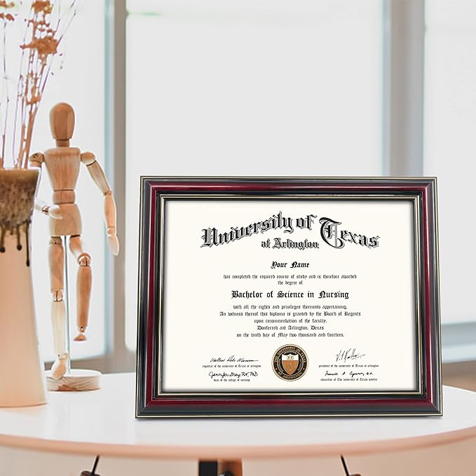 GraduationMall 8.5x11 Certificate Diploma Frame,Solid Wood & UV Protection Acrylic,Glossy Cherry Finish with Gold Trim,2 Pack
