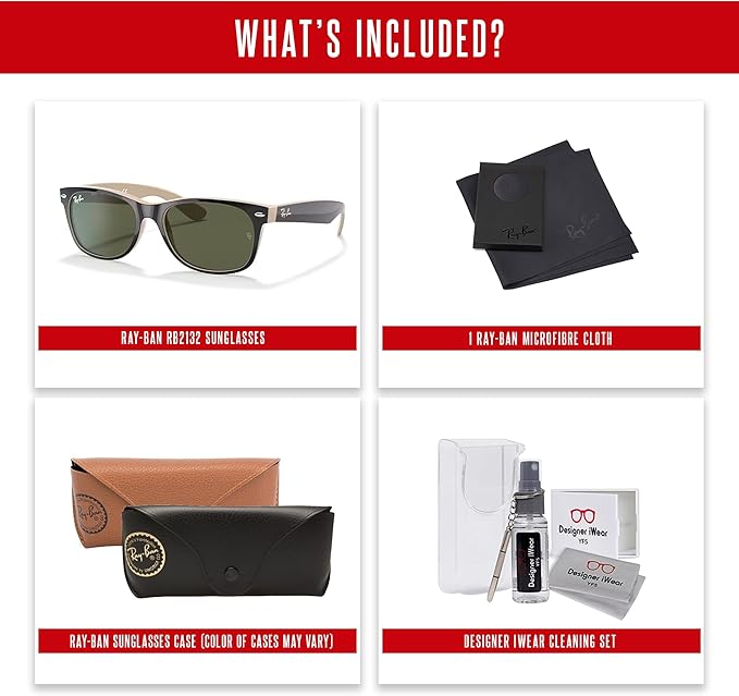 Ray-Ban RB2132 NEW WAYFARER 55MM Square Sunglasses For Men For Women +BUNDLE with ACCESSORY EYEWEAR KIT