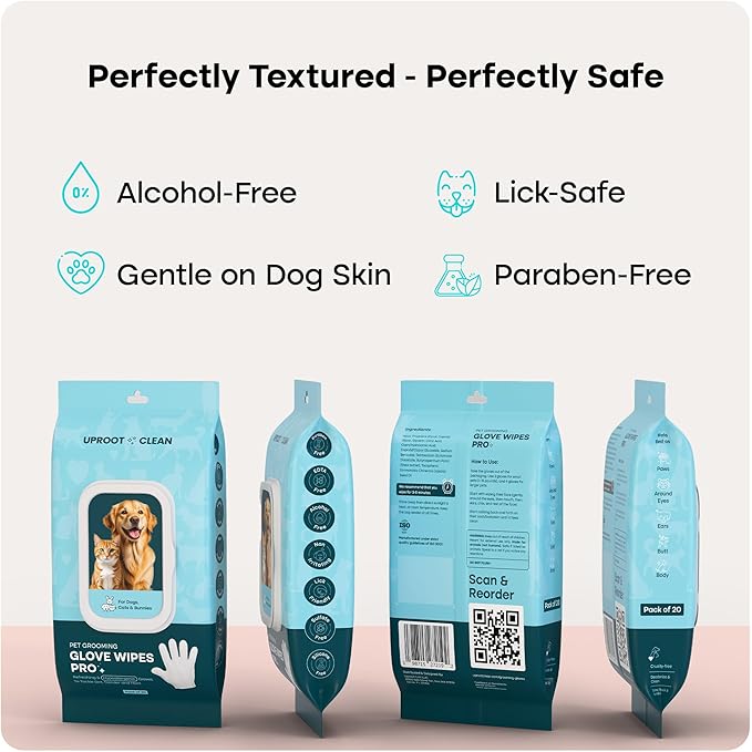 Uproot Washing Machine Cleaner Tablets Pro + Clean Glove Wipes Pro (20 Pack) Set: Deep-Clean Laundry Tablets for Pet Owners & Extra-Thick Dog & Cat Wipes for Paws, Eyes, Ears, Butt & Body