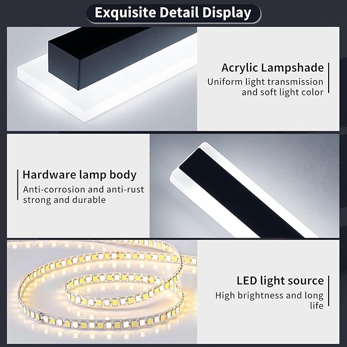 Mikeru 23.6inch Long Led Wall Light, 6000k Cool White Modern Outdoor Wall Light Ip65 Waterproof Black Acrylic Porch Exterior Lighting Fixtures, Exterior Wall Mount Lights for Garage Front Door