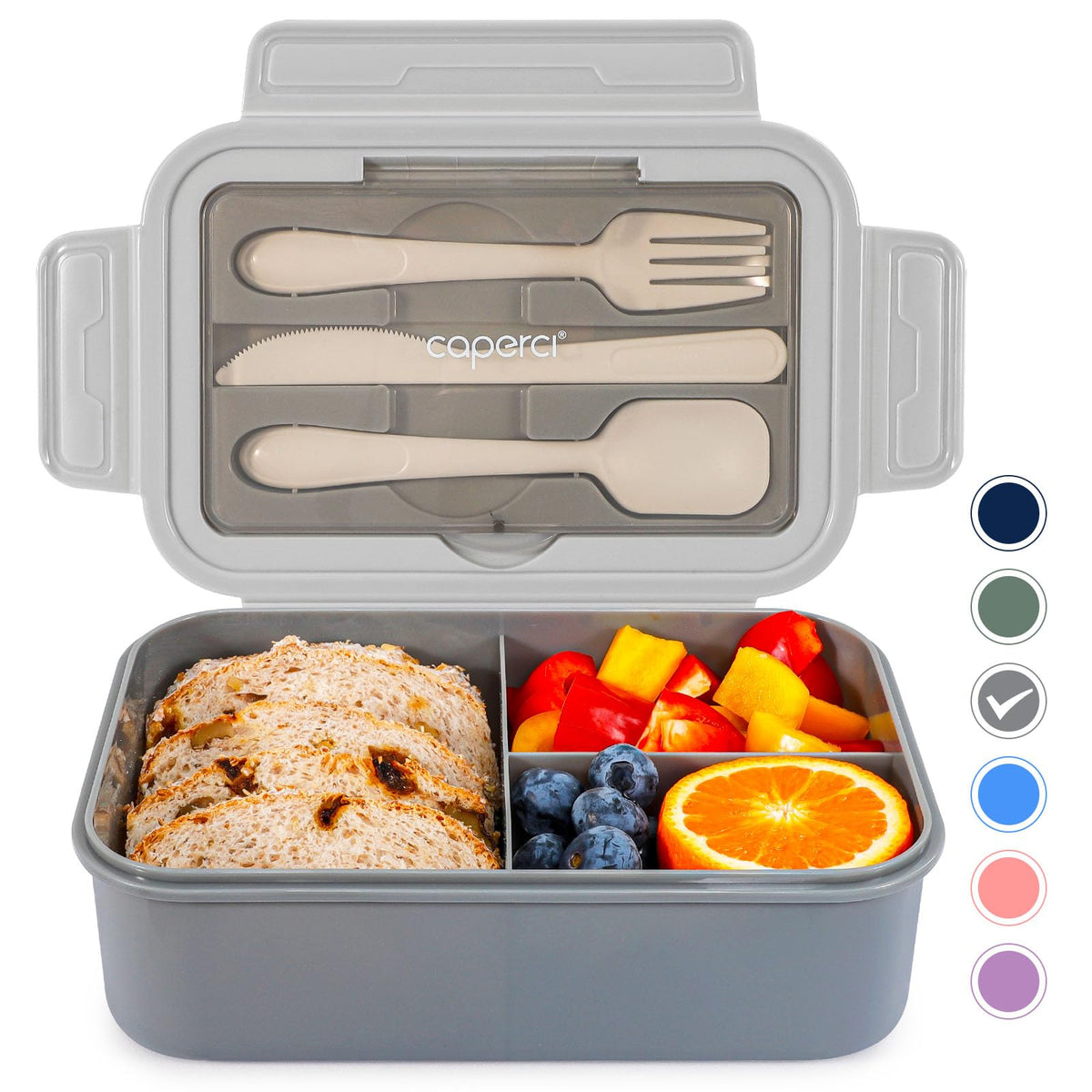Caperci Classic Bento Lunch Box for Kids & Adults - Leakpoof 47oz Food Lunch Containers for Girls Women, 3-Compartment, Built-in Utensil Set, BPA-Free, Dishwasher/Microwave Safe (Vivid Orchid)