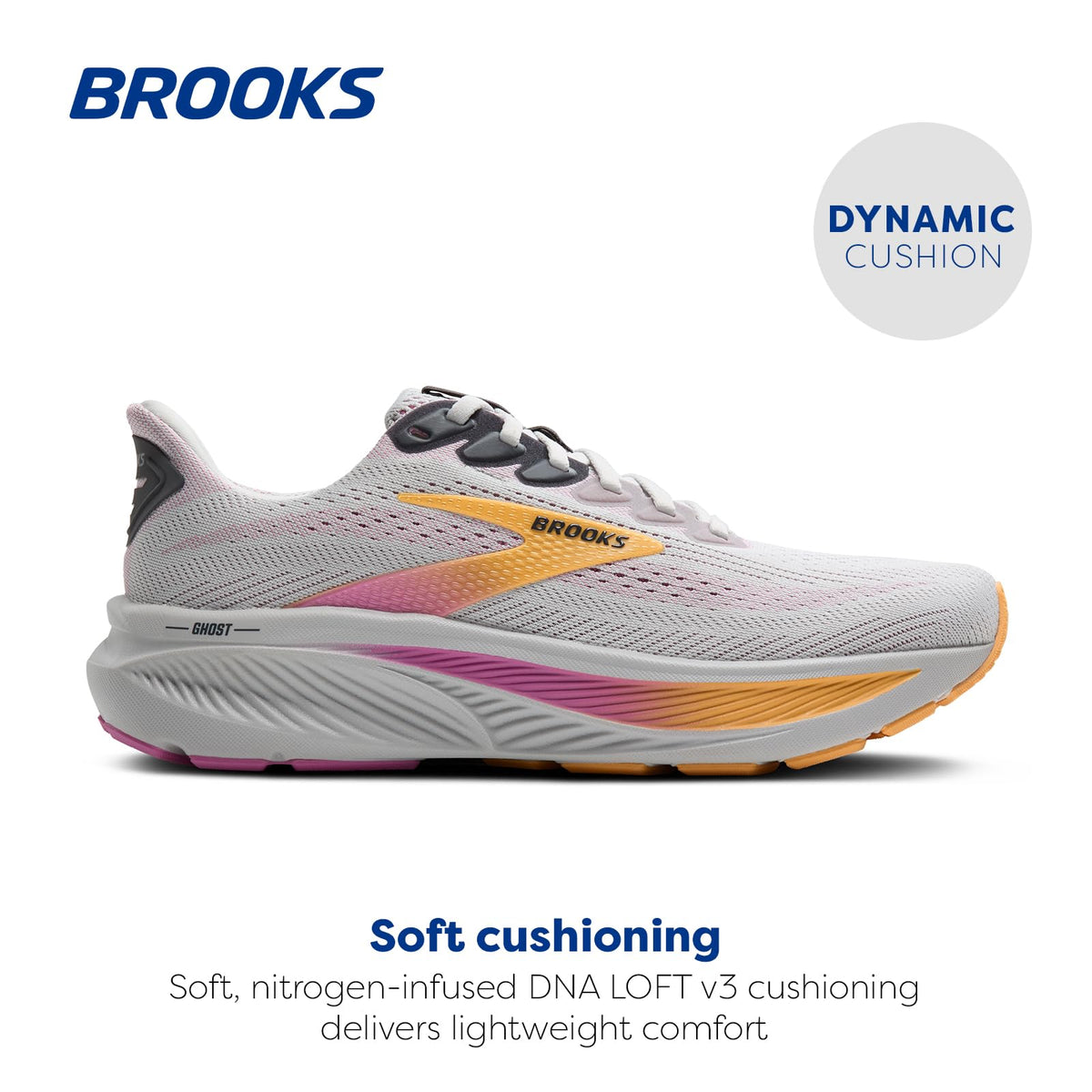 Brooks Women’s Ghost 17 Neutral Running Shoe - Oyster/Apricot/Pink - 7.5 Medium