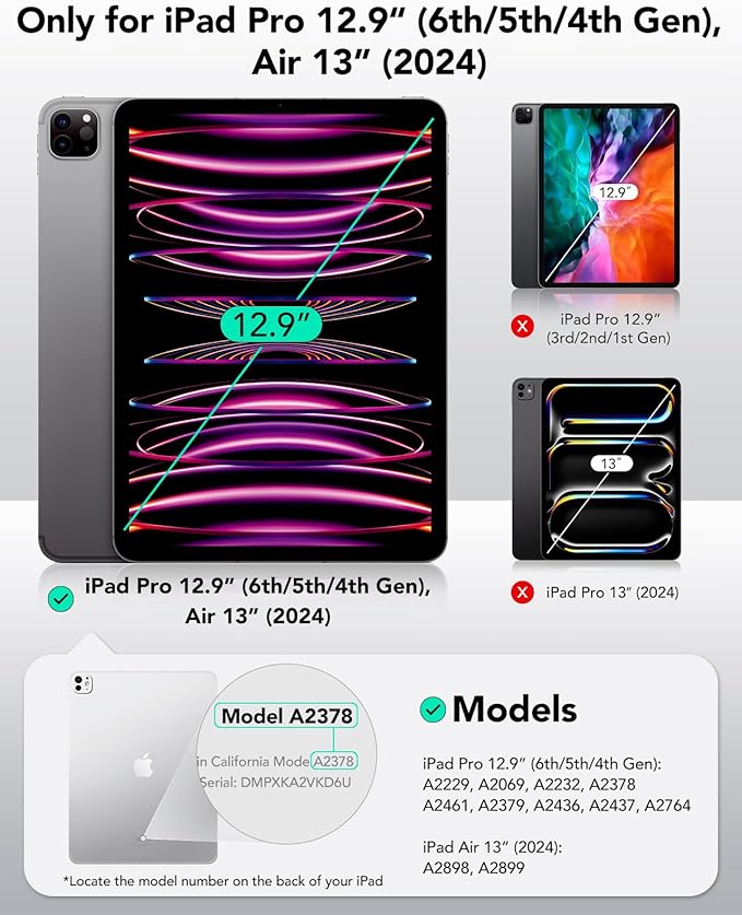 ESR for iPad Pro 12.9 6th/5th/4th Gen, iPad Air 13 Inch Case M3/M2 (2025/2024), Powerful Magnetic Attachment, Slim Trifold Stand Case, Supports Pencil Pro & Pencil (USB-C), Rebound Series, Pink