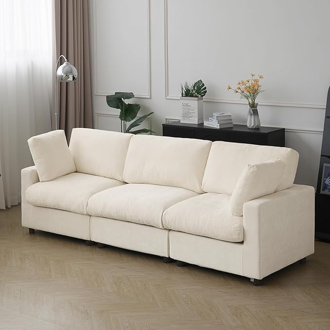 JACH 3-Seater Sectional Couches for Living Room, Deep Seat Modular Sofas, Cloud Sectional Couch, Sofa Covers Washable, Minimalist Modern Sofa for Living Room, Apartment, Beige