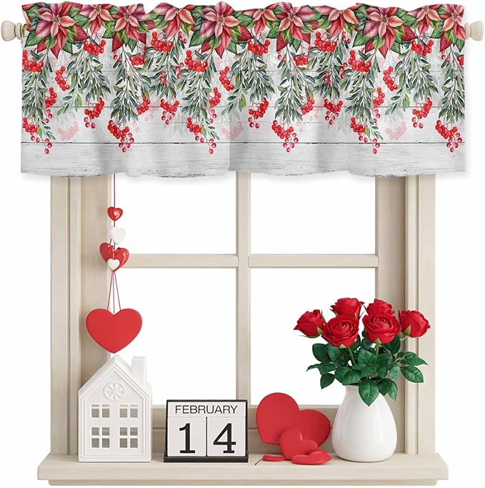 Poinsettia Berry Valance Curtains