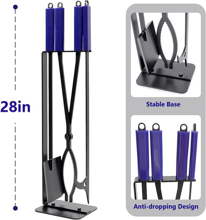 CKLT 28in Fireplace Tools Set with Metal Stand Wrought Iron