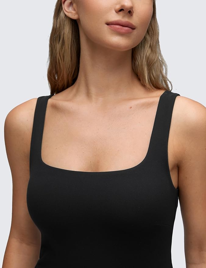 CRZ YOGA Butterluxe Linerless Square Neck Tennis Dress for Women - A Line Casual Outfits with Shelf Bra No Built-in Shorts