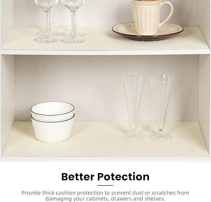 BAGAIL Drawer and Shelf Liner, 24 in X 20 Ft Non-Adhesive Shelf Liners for Kitchen Cabinets, Thick Strong Grip Liners for Desk, Shelves, Bathroom Drawers, Cabinet Protection - Cream