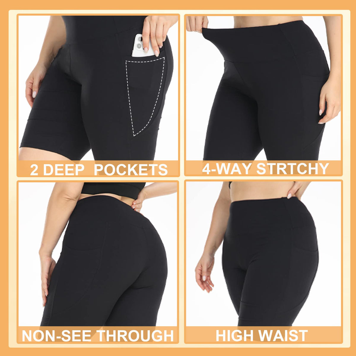 MOREFEEL 3 Pack Plus Size 8" Biker Shorts with Pockets for Women-High Waisted Tummy Control Non-See Through Workout Yoga Shorts