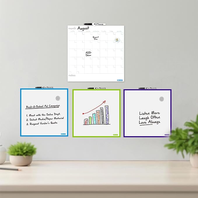 BAZIC Products Magnetic Dry Erase Calendar Board Tile + Markers & Magnets, 14" X 14" Calendar Whiteboard for Office Schedule Planner, 2-Pack
